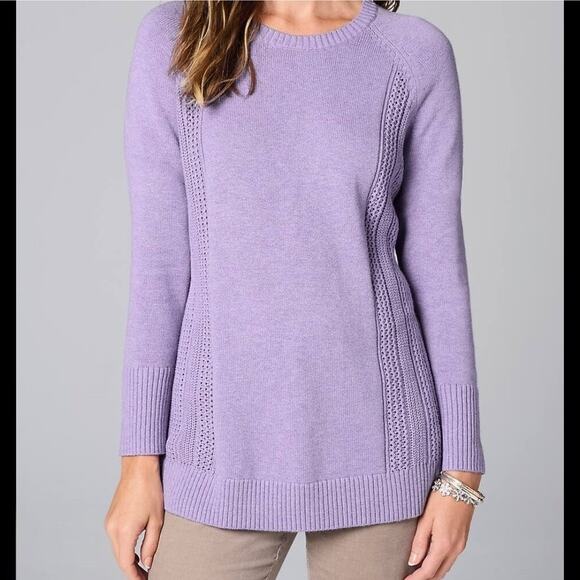 J. Jill Textured-Sides Crew Neck Sweater Purple Womens Size XS Soft Cozy - Picture 1 of 7